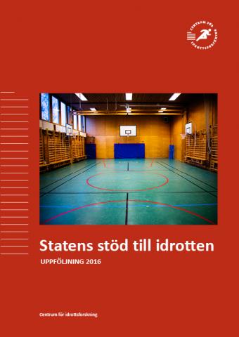 En tom gymnastiksal. Med texten Statens stöd till idrotten, uppföljning 2016.